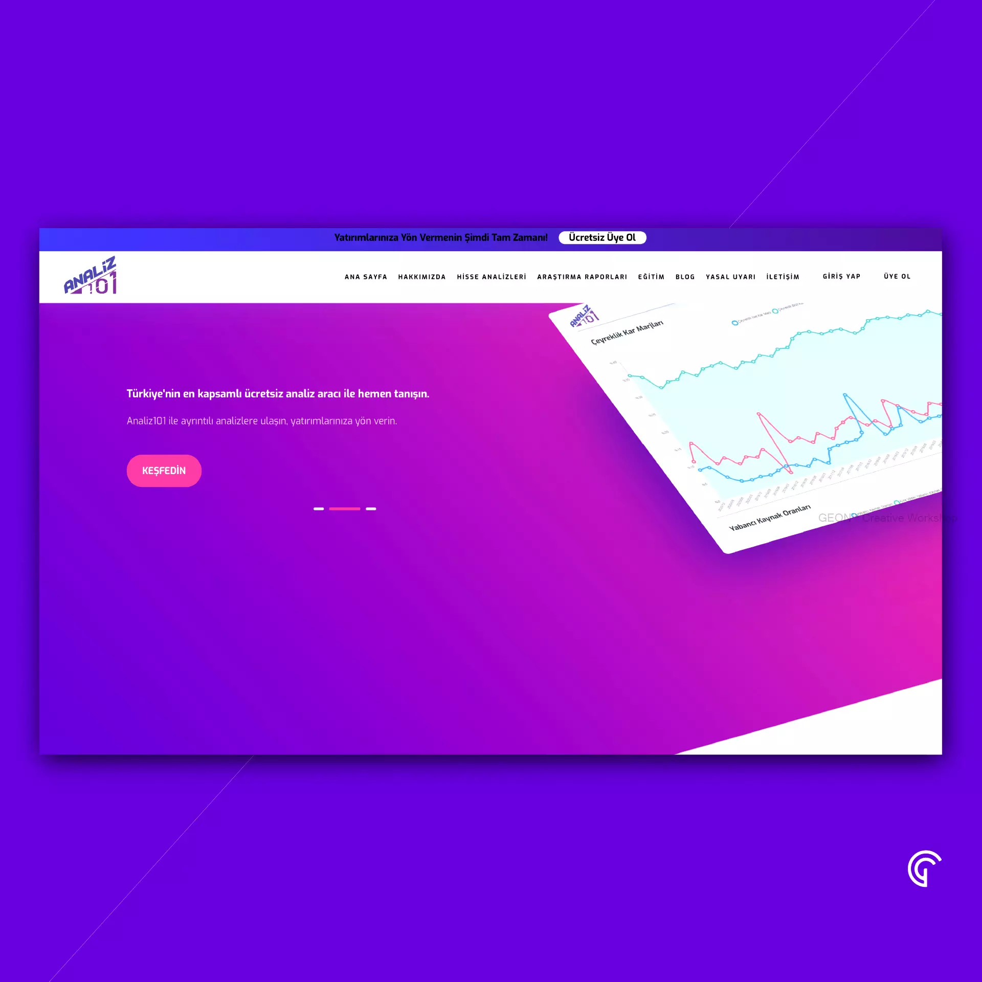 Bursa Web Tasarım firması Geon Creative, Analiz 101 web sitesi kurmak 